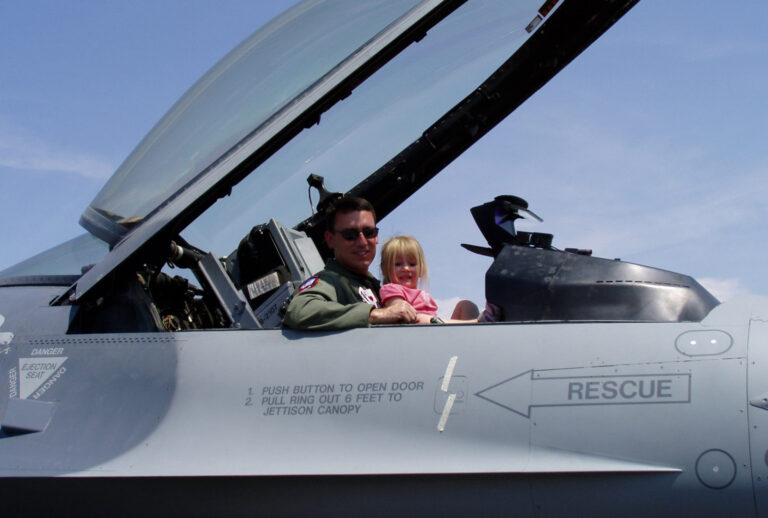 Terry Blakemore, Quantum Helicopters CEO, F-16 pilot and instructor in cockpit